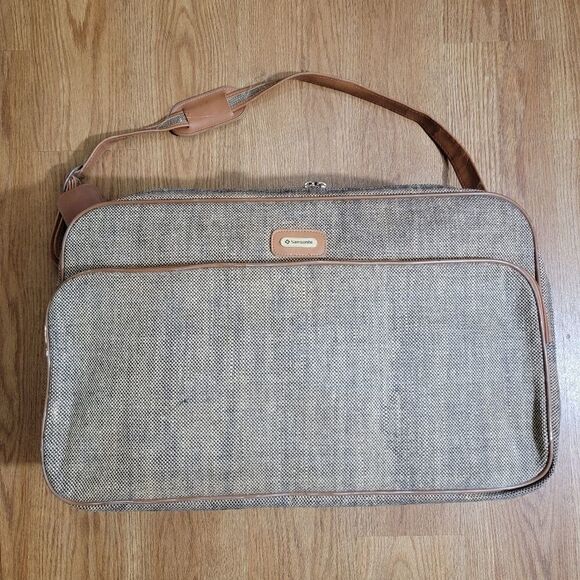 Samsonite Vintage Travel Bag Luggage Corduroy Leather Made in Korea Brown Tan - Picture 1 of 12